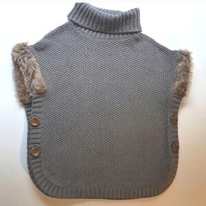 Aspen Kids Cowl Neck Sweater Brown Faux Fur & Side Buttons